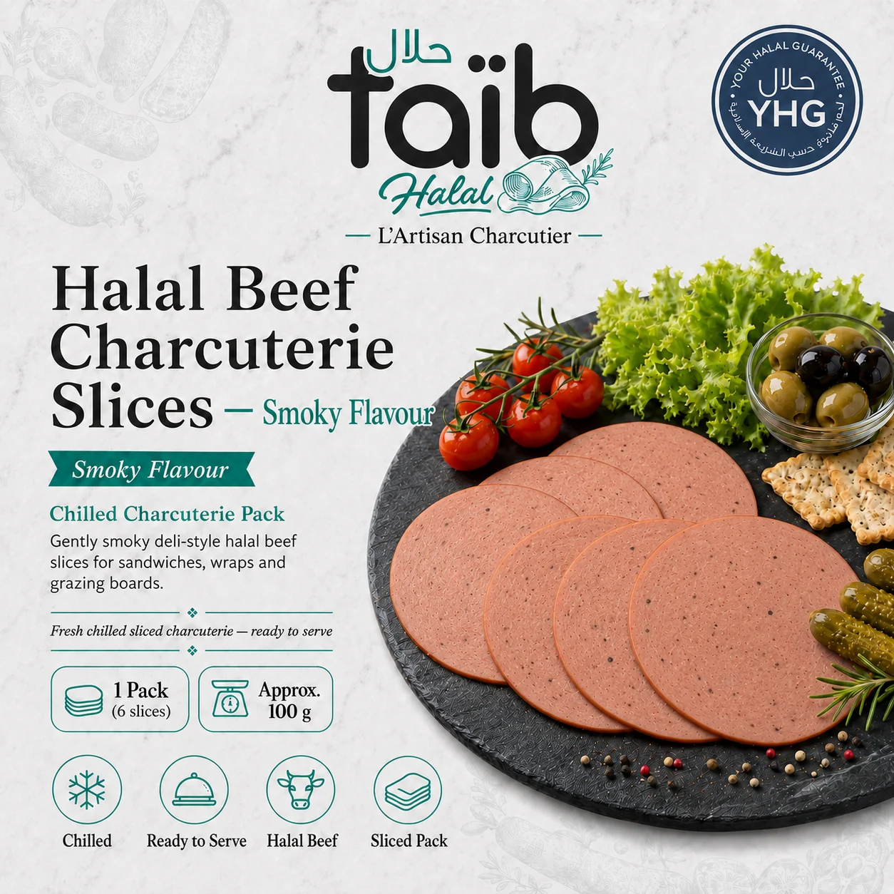 Halal Beef Charcuterie Slices with Smoky Flavour Halal Beef Charcuterie Slices with Smoky Flavour