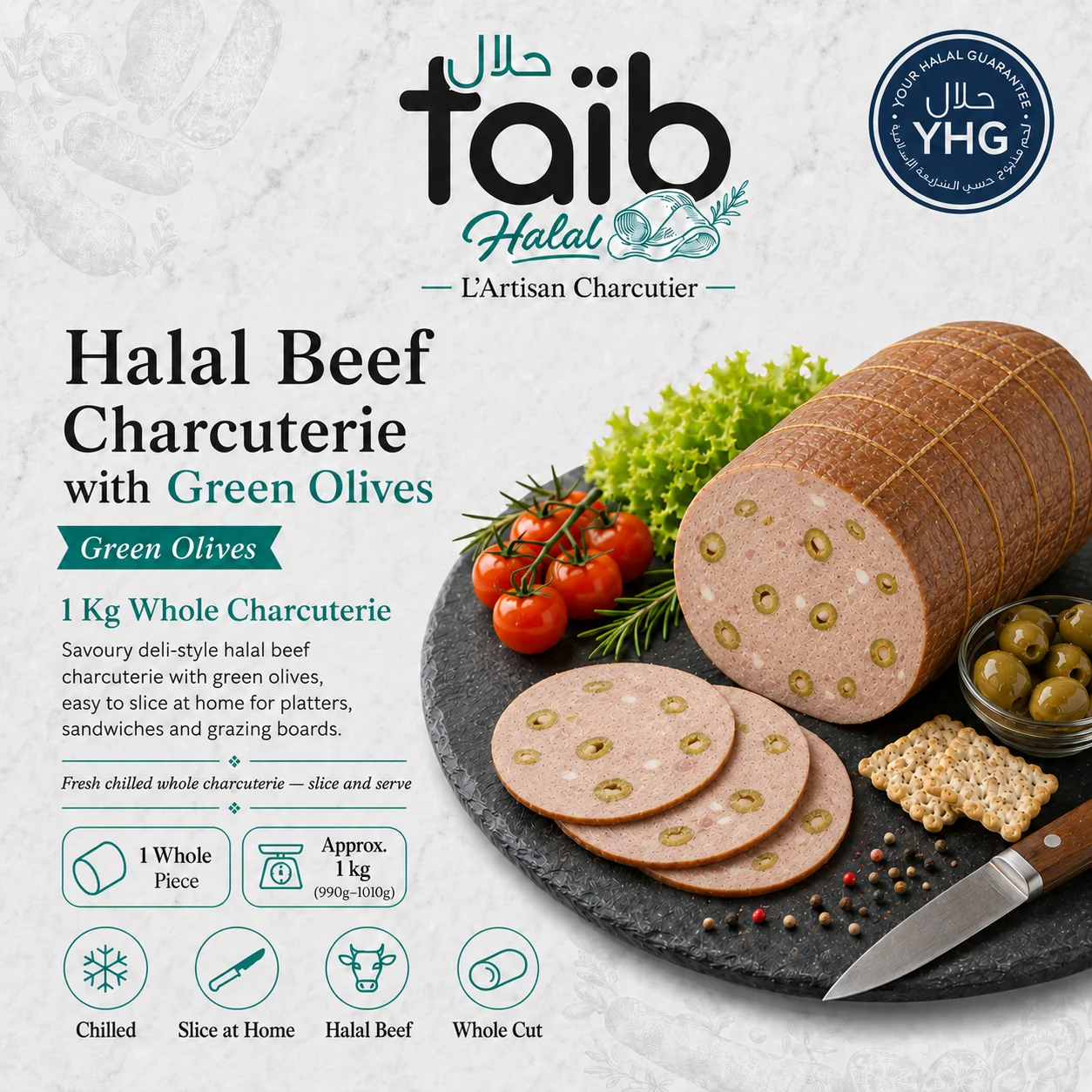 Halal Beef Charcuterie with Green Olives Halal Beef Charcuterie with Green Olives